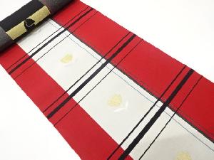 アンティーク　格子に花模様織り出し　八寸帯地反物